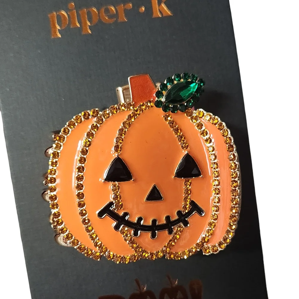 Piper K Rhinestone Embellished Orange Pumpkin Hair Clip